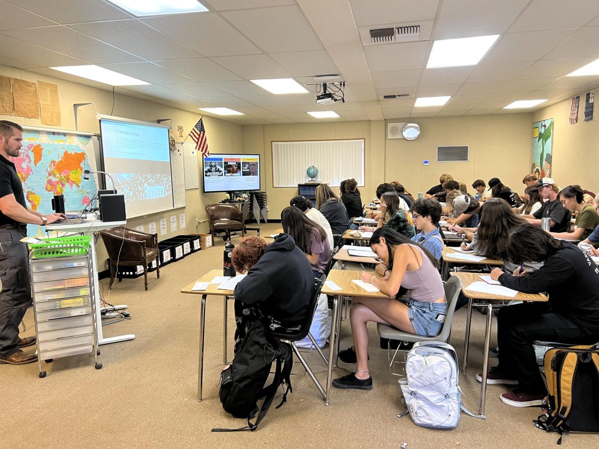 Seniors listen to a lecture in Mr. Ruckmans Economics and Government class, a new class taught by Mr. Ruckman. 